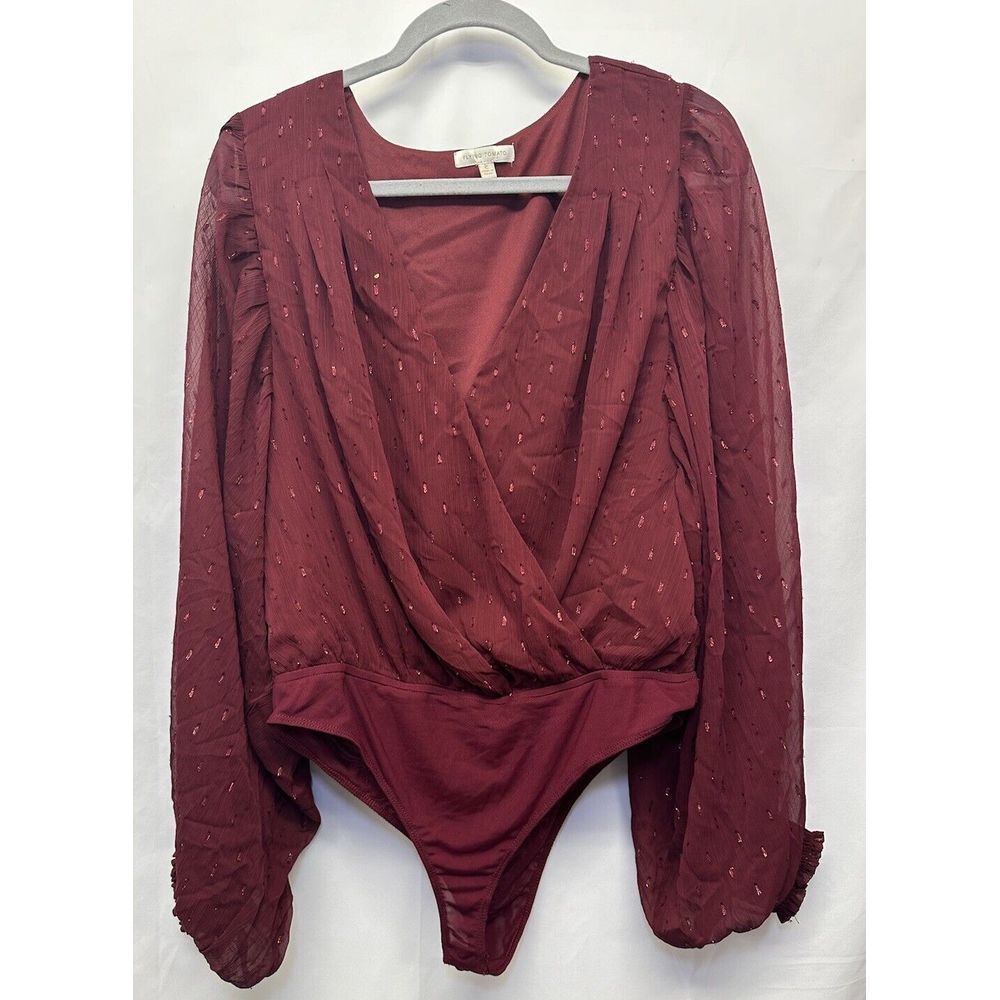 Flying Tomato New Burgundy Bodysuit Large Long Sleeve New Holiday Embellished